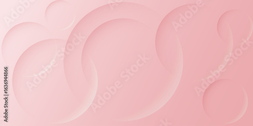 A soft pink gradient background decorated with translucent circles of various sizes, creating a three-dimensional effect. The light is soft and even, enhancing the texture and smooth curves.