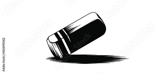 Black and white illustration of a tilted eraser with a shadow