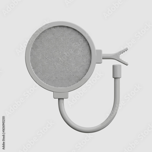 A gray pop filter with a flexible gooseneck arm on a light gray background.