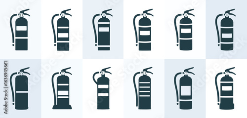 Collection of fire extinguisher silhouettes on a light background