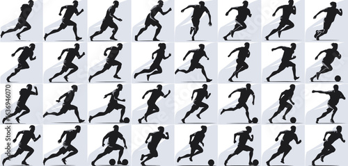Sequence of a soccer player running and kicking a ball