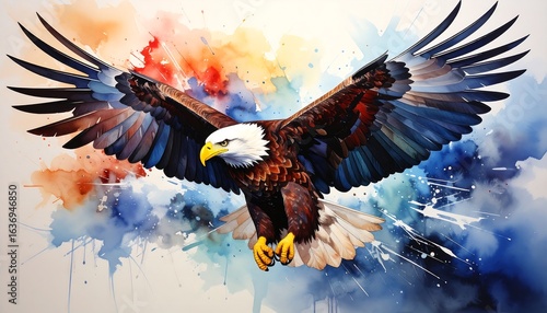 Vibrant eagle in flight, watercolor style