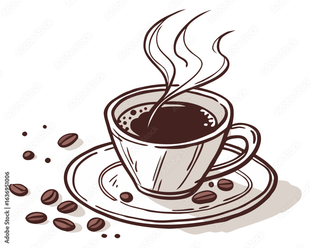 Obraz premium Watercolor Black Coffee Illustration – Hand Painted Hot Drink in Cup