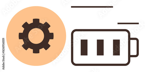 Gear and battery icon combination emphasizing technology, energy, and progress. Ideal for concepts thumbs up productivity, innovation, automation, energy efficiency, workflow optimization, power