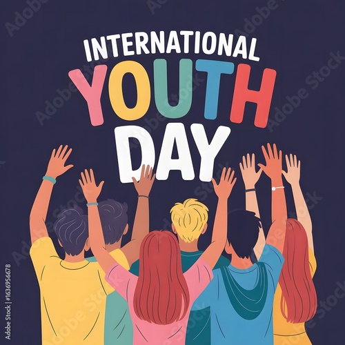 Diverse youth celebrate happy youth day with raised hands