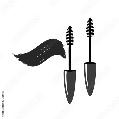 Vector illustration of mascara wand with black smudge on white background, makeup fail