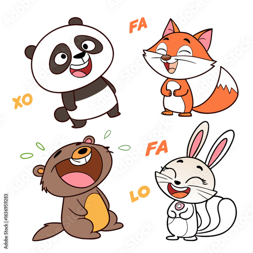 Cartoon animals laughing fox panda rabbit bear cute animal characters vector illustration design for kids 100