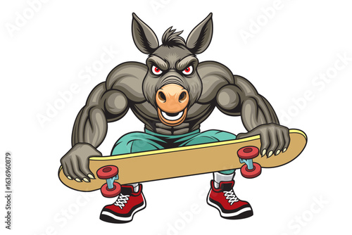 donkey skateboarding cartoon mascot vector illustration design