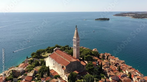 Croatia with sea aerial view. Architecture of European countries and houses with Adriatic sea around, drone shot