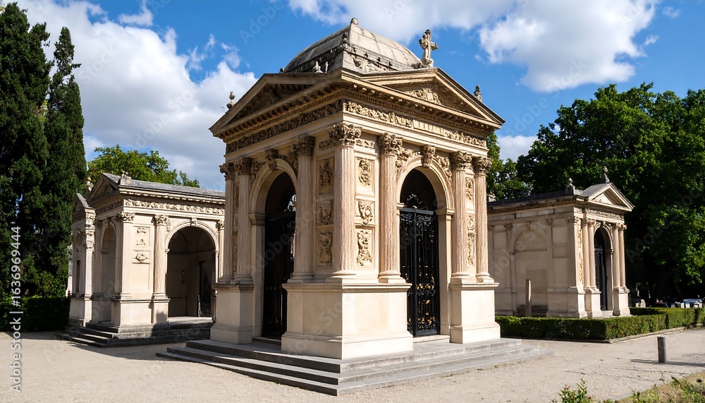 Obraz premium Classic stone mausoleum in a cemetery