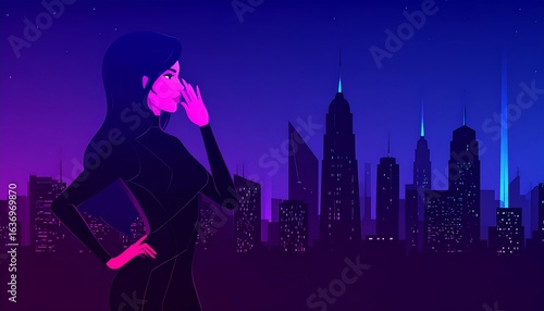Neon city woman profile