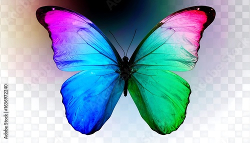 Vibrant multicolored butterfly on transparent background