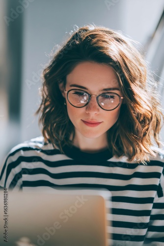 Freelancer working from home, comfortably seated with a laptop, focused on tasks while enjoying a casual and productive lifestyle