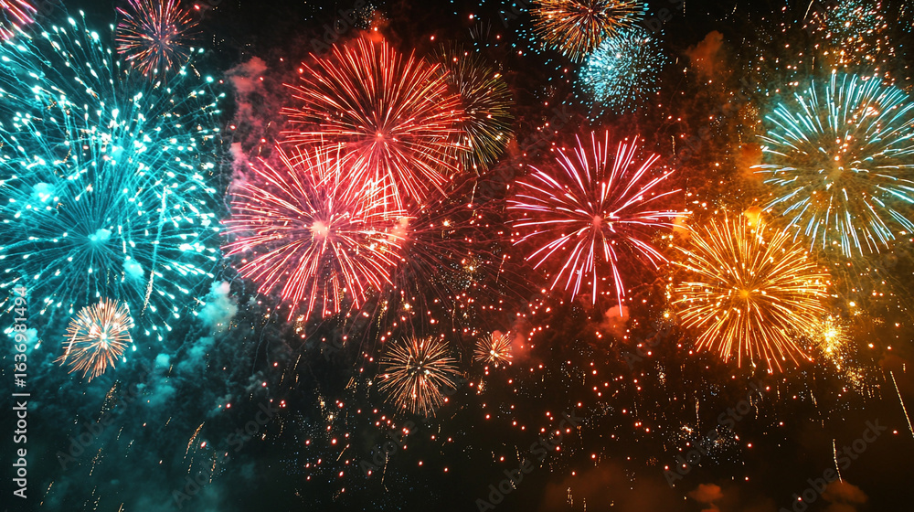 Fototapeta premium 夜空に咲く色鮮やかな夏の花火大会の瞬間 