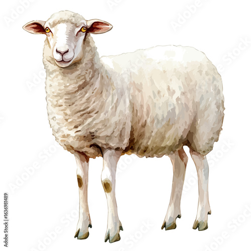Sheep, watercolor illustration vector, isolated on a white background.
