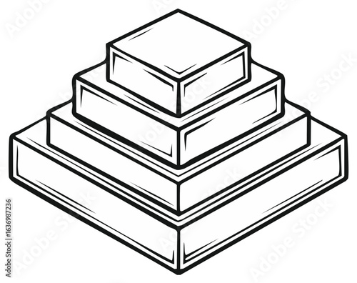 Stylized tiered square pyramid structure with outline detail