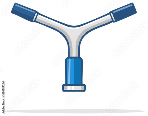 Cartoon Scooter Handlebars in Blue and Silver Color Scheme Detailed Vector Illustration