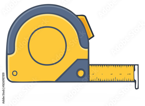 Yellow and grey retractable measuring tape with extended tape measure