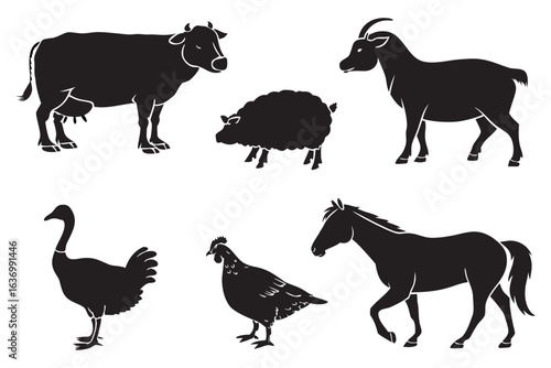Diverse Farm Animals Silhouettes Collection