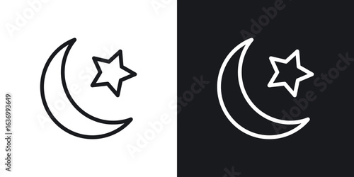 Star and crescent vector icon. Design graphic in outline style illustration.
