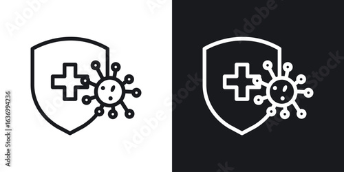 Shield virus vector icon. Design graphic in outline style illustration.