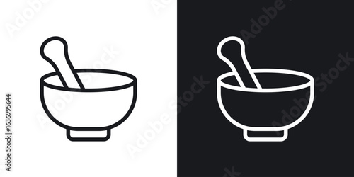 Mortar pestle vector icon. Design graphic in outline style illustration.