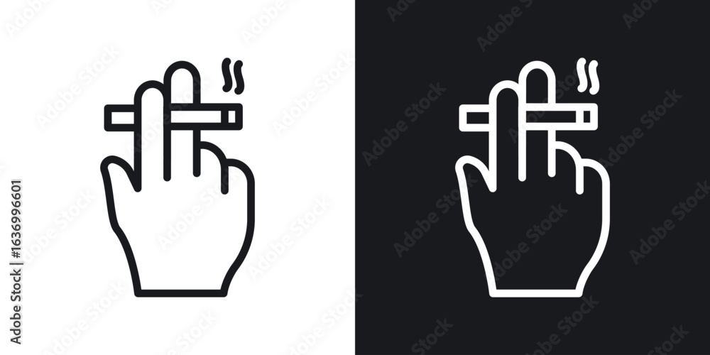 Obraz premium Hand holding cigarette vector icon. Design graphic in outline style illustration.