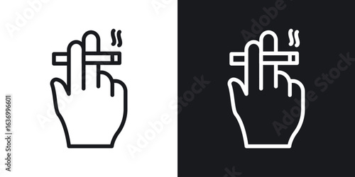 Hand holding cigarette vector icon. Design graphic in outline style illustration.