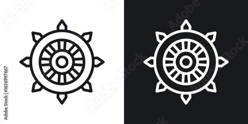 Dharmachakra vector icon. Design graphic in outline style illustration.