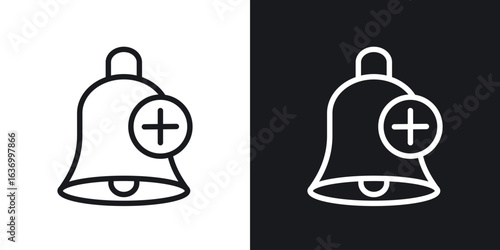 Cowbell circle plus vector icon. Design graphic in outline style illustration.