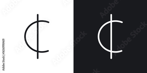 Cedi sign vector icon. Design graphic in outline style illustration.