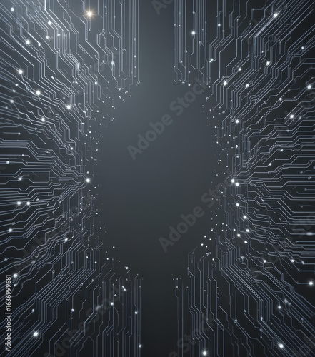 Deep Learning Visualization with Dark Gray Circuitboard Background and Glowing Lines

