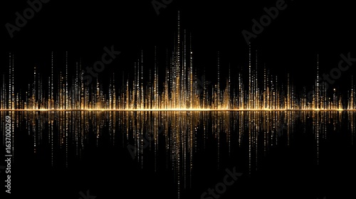Golden sound waves reflected on a dark background.