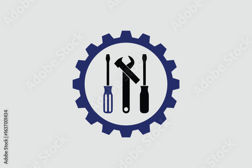 Tool icon vector set. Maintenance tools with wrench, gear, spanner, hammer and screwdriver symbol illustration for fix and repair concept.