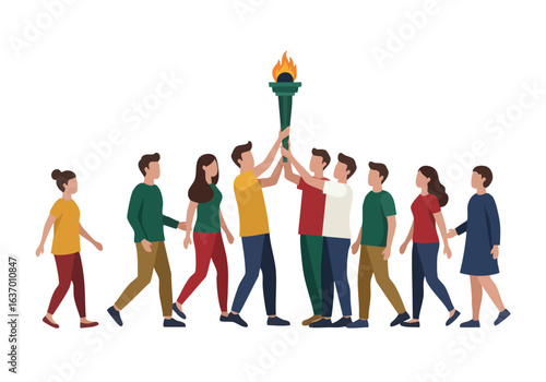 Illustration Art Vector of People Holding Torch with Modern Design and Warm Colors