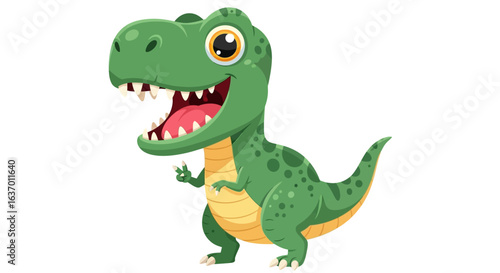 A Cheerful Cartoon Tyrannosaurus Rex Dinosaur with Big Eyes and a Wide Open Mouth Ready to Roar and Play with Friends