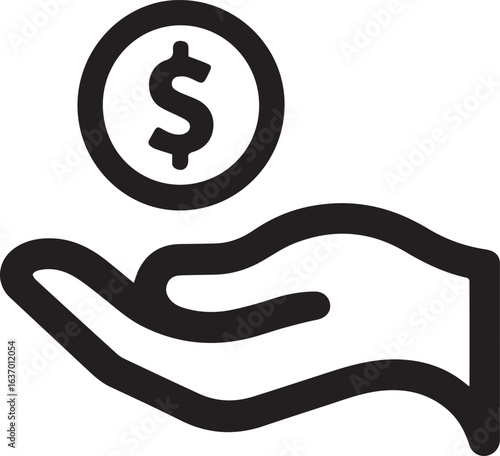 Receive money with outstretched hand for finance success, investment growth, and financial freedom with this vector graphic for online banking