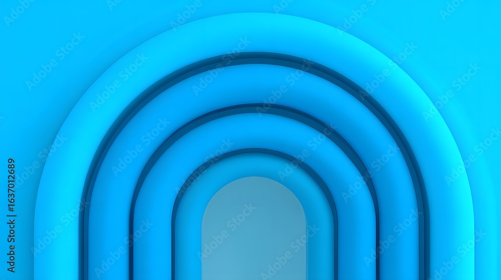Fototapeta premium Abstract archway design with layered, light blue curves.