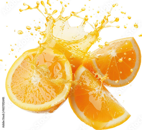 Fresh orange slices with vibrant juice splash
