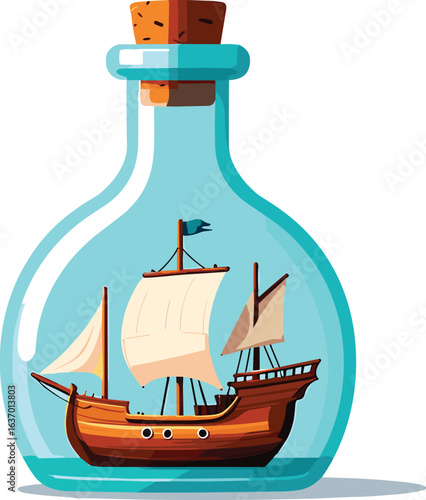 Sailboat in a bottle with cork stopper