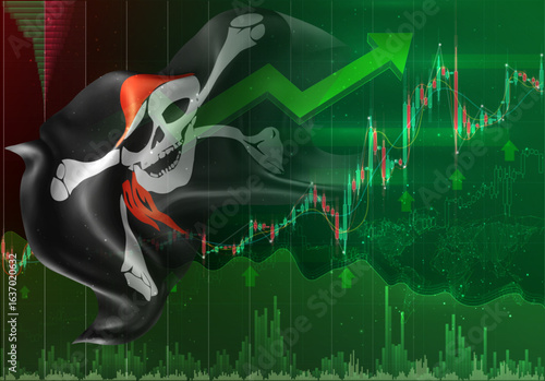 Pirate, vector 3d flag financial exchange trend up