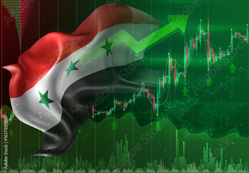 Syria, vector 3d flag financial exchange trend up