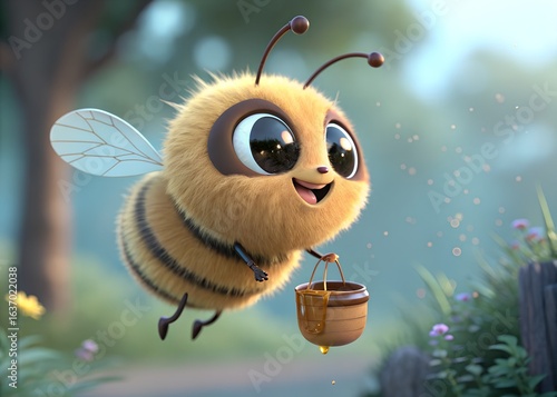 Adorable Cartoon Bee Carrying Honey