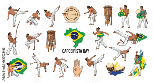 Energetic Brazilian Capoeira Icons for Capoeirista Day Celebrations