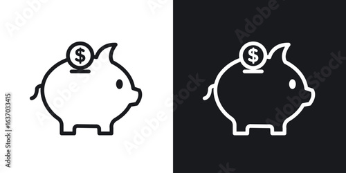 Piggy bank icon web design element. line icon