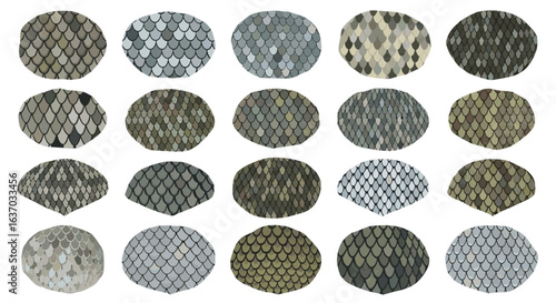Array of Diverse Reptilian Scale Patterns on White Background