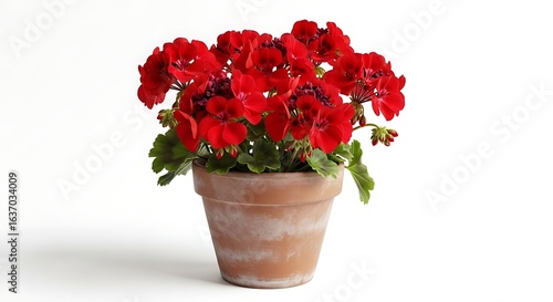Wallpaper Mural Vibrant red geranium flowers in a classic terracotta pot isolated on a clean white background Torontodigital.ca