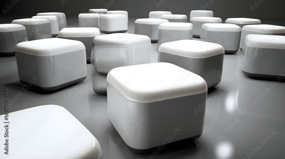 Obraz premium Array of gray and white cubes on a dark surface.
