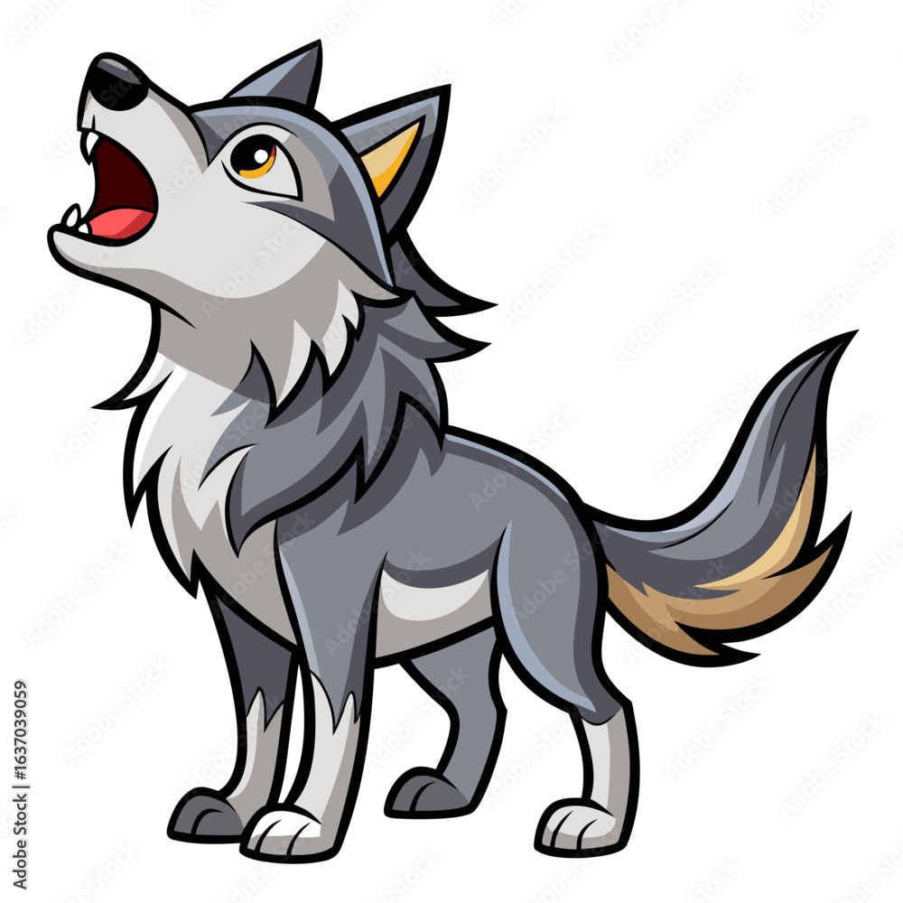 Fototapeta premium vector illustration of wolf, standing alert, cartoon