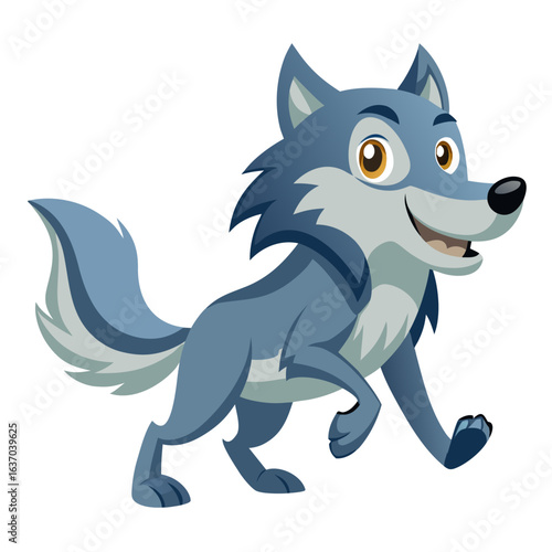 vector illustration of wolf, running, cartoon